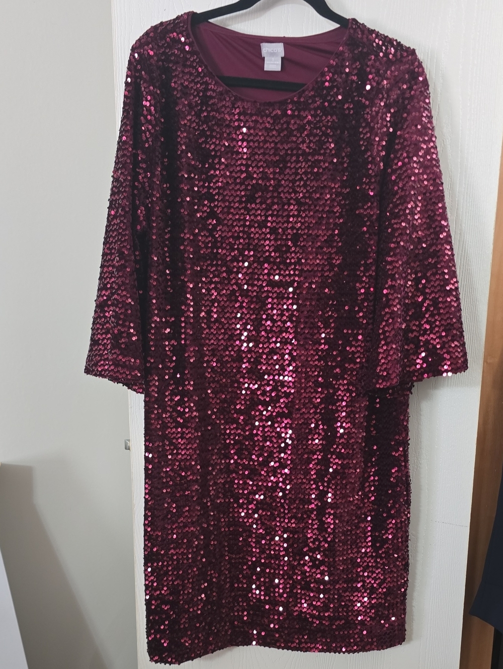 Chico's 16/18 Berry Sequin Shift Dress